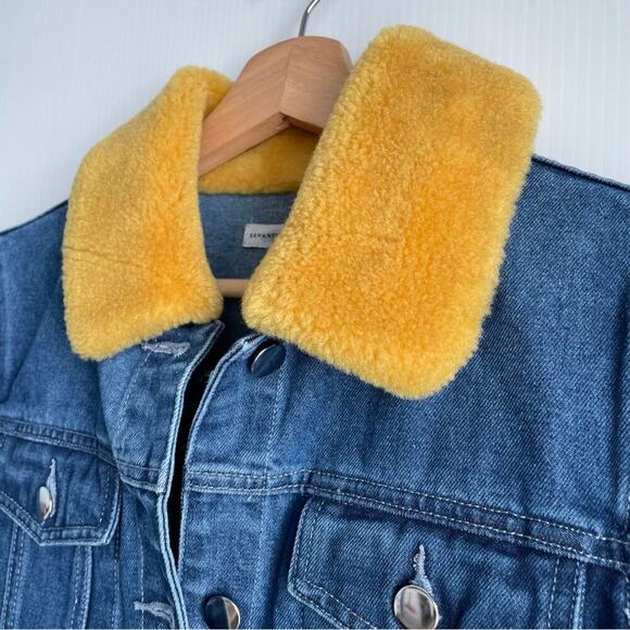 Samantha Sipos Babe jean jacket faux fur collar fuzzy lettermen style letters - Picture 7 of 12